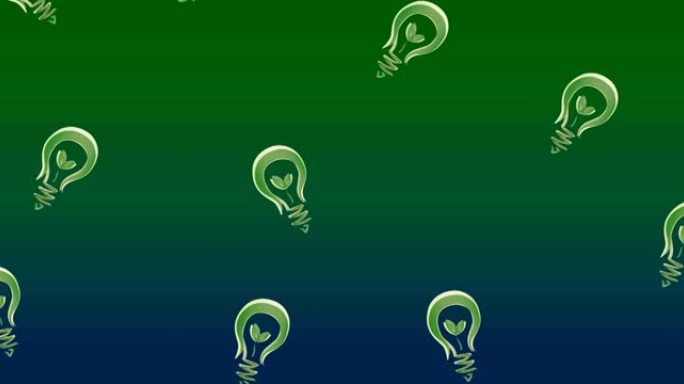 灯泡的动画，里面的植物漂浮在绿色和蓝色背景上