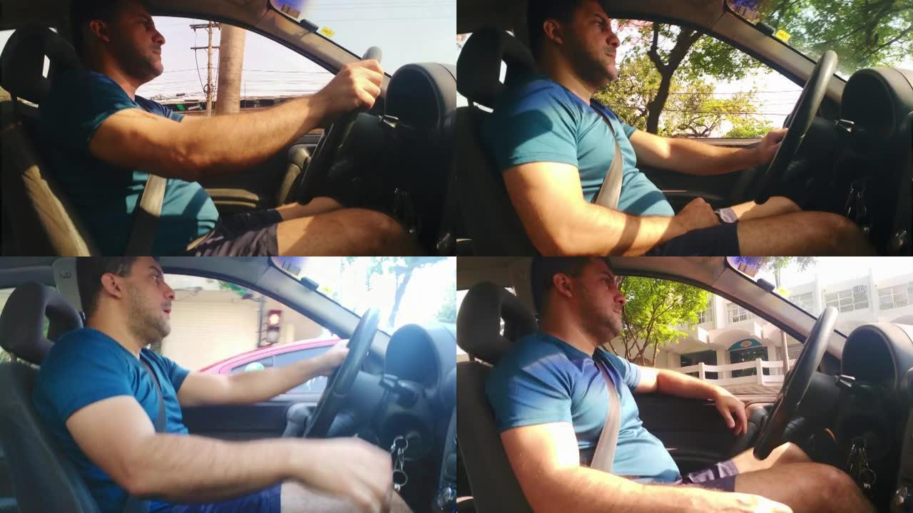 巴西东南部一男子驾驶手动挡汽车