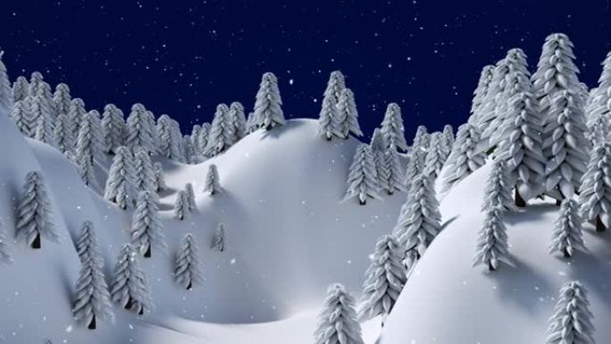 飘落的雪上的冬季景观动画