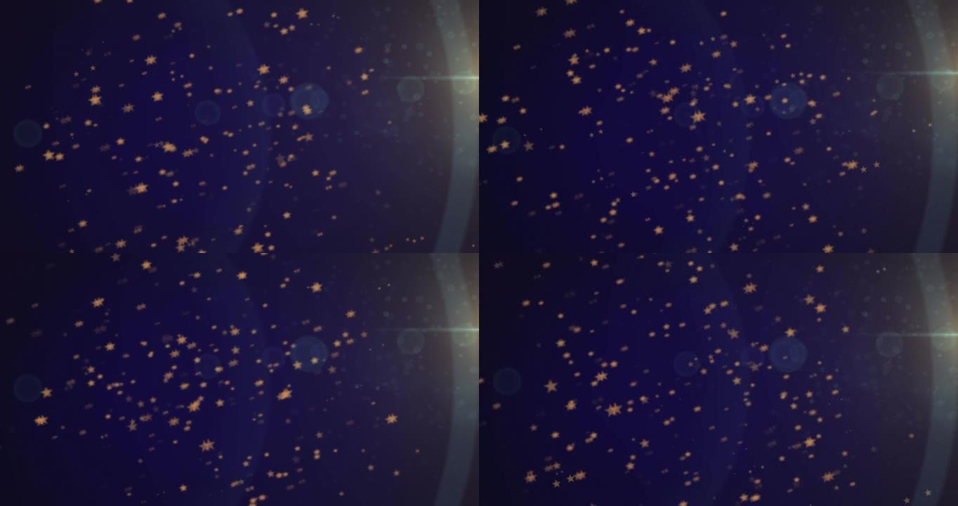 金色圆点和星星落在紫色背景上的动画