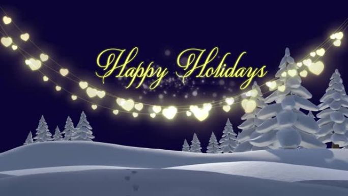 冬季风景下节日快乐和圣诞灯的动画