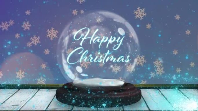 雪球和蓝色背景上的流星的圣诞节问候文本动画