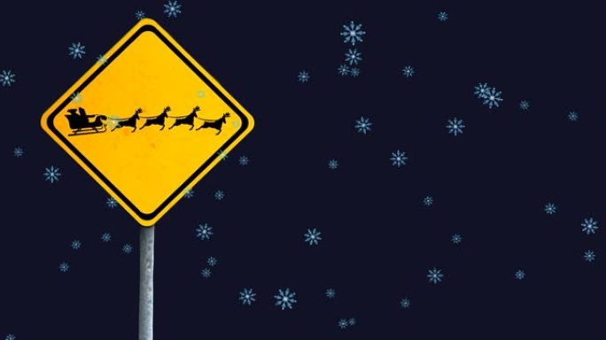 黑色背景上的圣诞节路标上积雪的动画