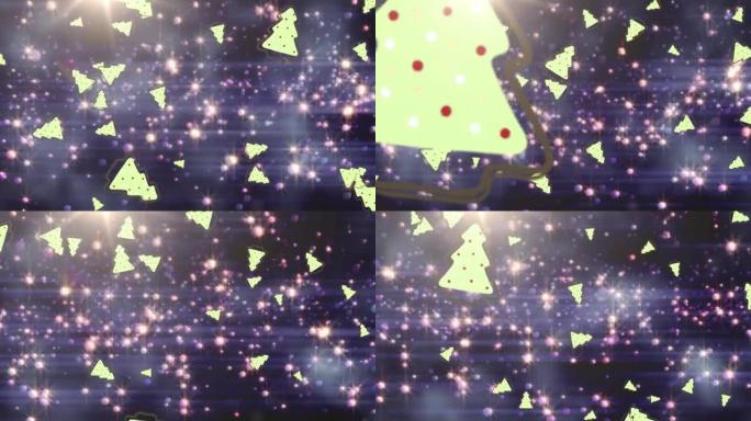 黑暗背景上的圣诞树和闪亮星星的动画