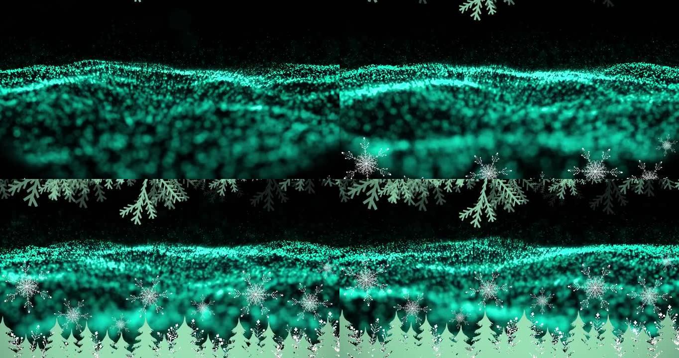 雪落在绿色发光网格上的动画
