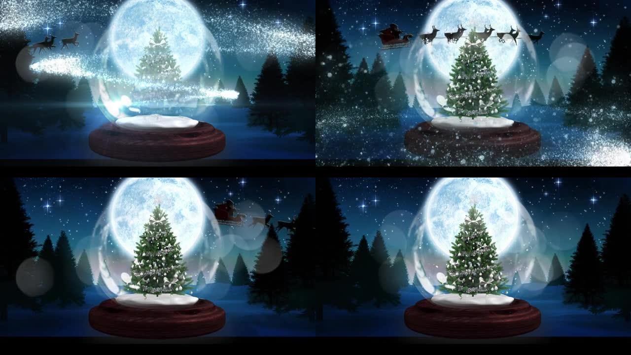 雪球在降雪和冬季风景上的动画