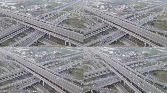 城市高速公路交叉口，鸟瞰图，高角度视图，曼谷高速公路的头顶镜头