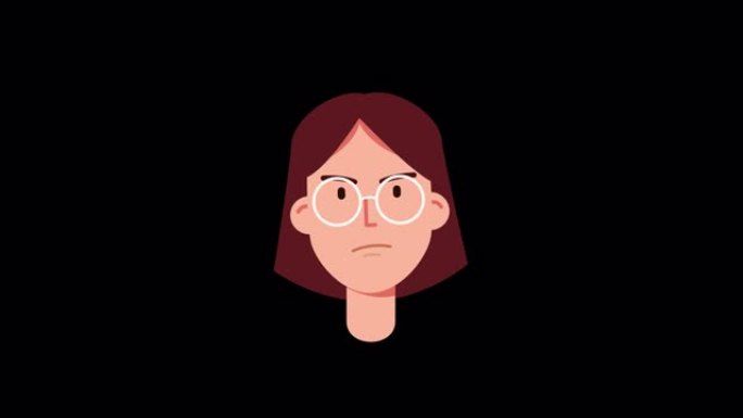 愤怒的女性脸动画与Luma哑光阿尔法通道。卡通2d平面风格的女性角色。嘴巴动画，嘴唇同步，尖叫。愤怒