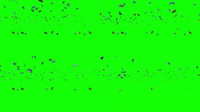成群的蝴蝶在绿色屏幕上飞翔