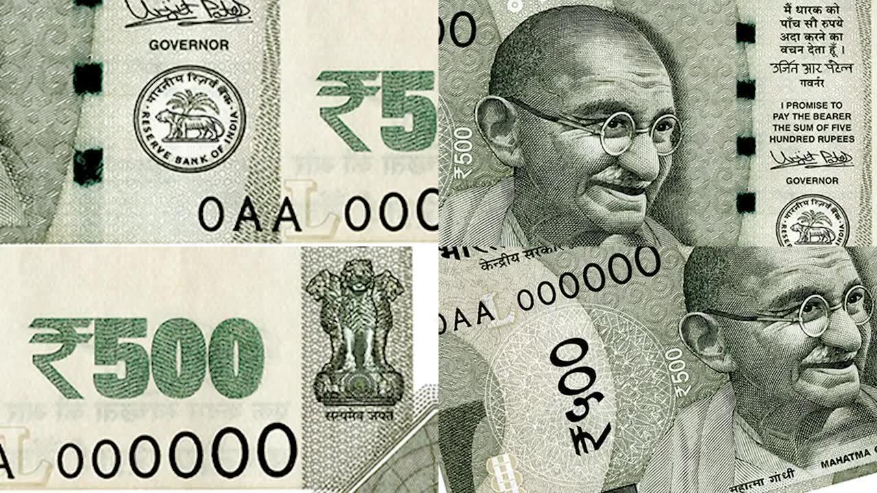 印度卢比500钞票.宏观特写印度货币