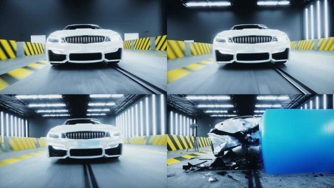 通用3d汽车碰撞测试与人驾驶。汽车破坏。现实的4 k的动画。