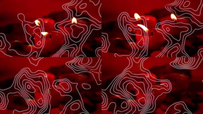红色背景下燃烧蜡烛的地形图案的数字组成