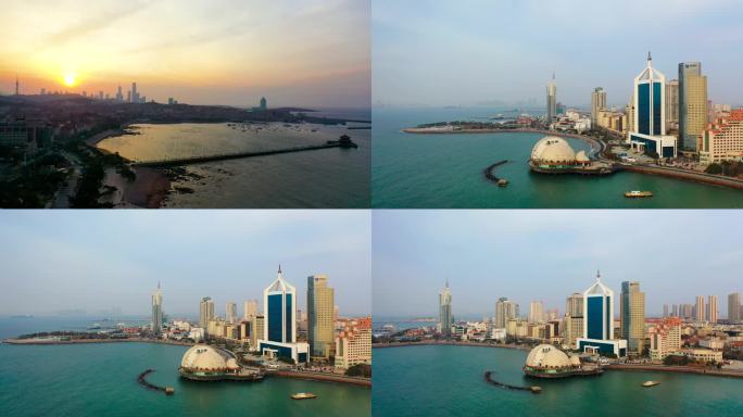 4K航拍青岛城市沿海岸风景线