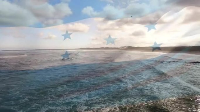 宏都拉斯旗吹过海滩海景的动画