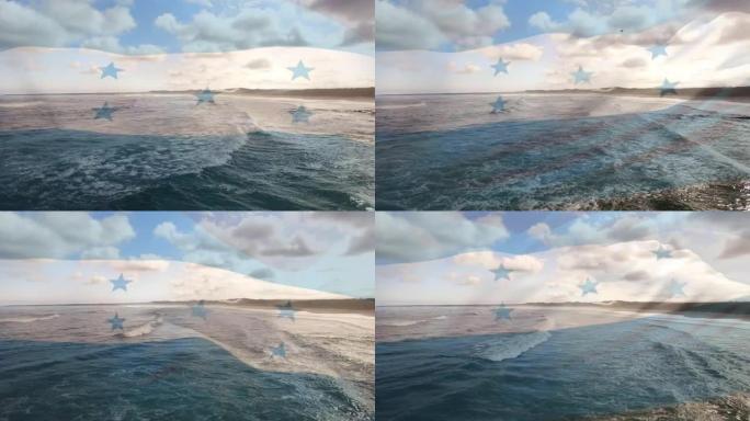 宏都拉斯旗吹过海滩海景的动画