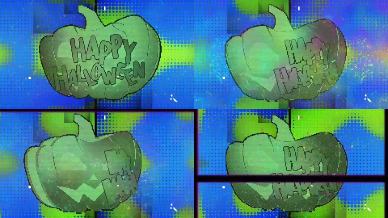 背景磁带上绿色南瓜万圣节快乐动画