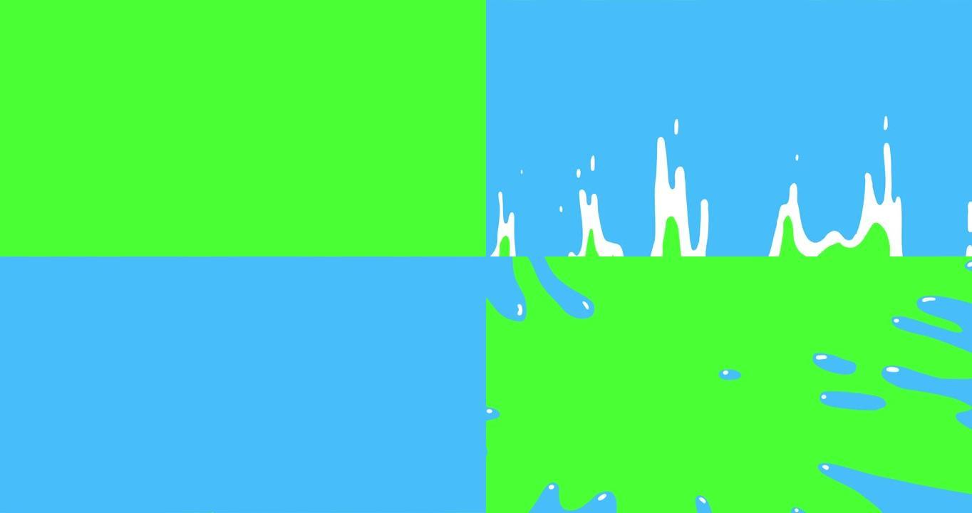 液体动画过渡包3个隔离在绿屏背景上的剪辑，4k视频元素