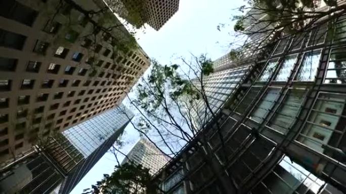 商业区摩天大楼。仰望天空