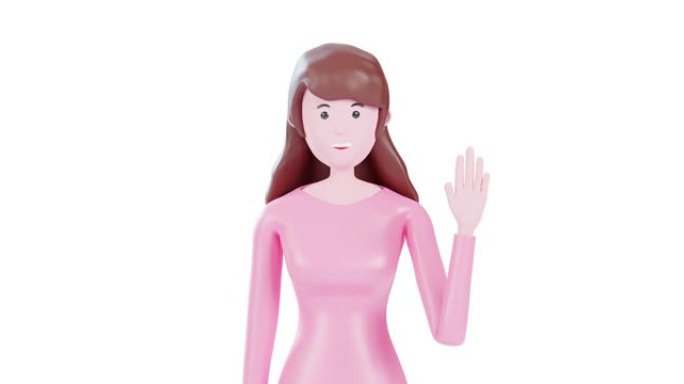 女商人的3d肖像向相机问好或再见。