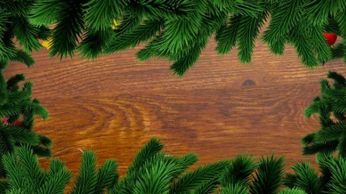 木制背景上复制空间上的圣诞杉树框架动画