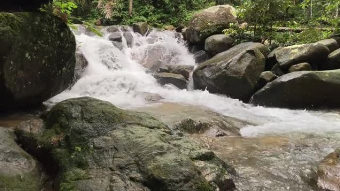 雨林中的瀑布水湾水造型水潭石头