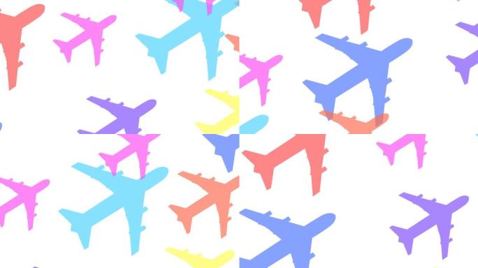 白色背景上彩色飞机的动画