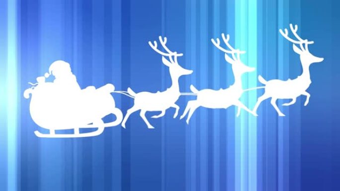 蓝色背景上的驯鹿雪橇中的圣诞老人动画