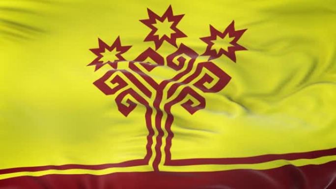 楚瓦希亚共和国(俄罗斯联邦主体)(俄罗斯联邦主体)迎风飘扬的旗帜，织物质地细致入微。无缝循环