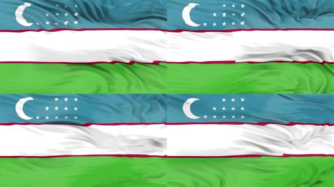 乌兹别克斯坦国旗正在挥舞3D动画。乌兹别克斯坦国旗在风中飘扬。乌兹别克斯坦国旗。标志无缝循环动画。4