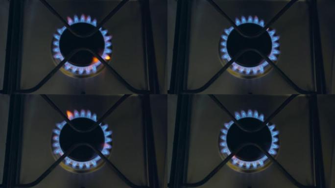 带燃烧火焰丙烷天然气的厨房燃气灶