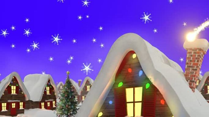 圣诞屋和飘落的雪上流星的动画