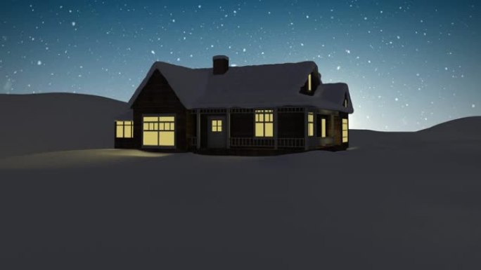 夜晚冬天风景下的雪从房子上掉下来的动画