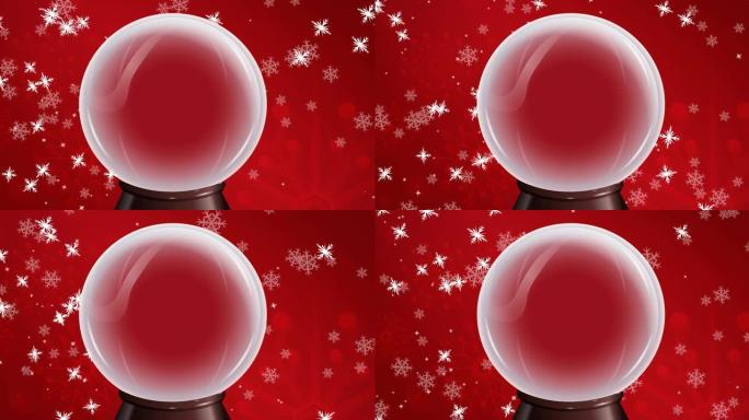 红色背景上的圣诞节雪球上的雪的动画