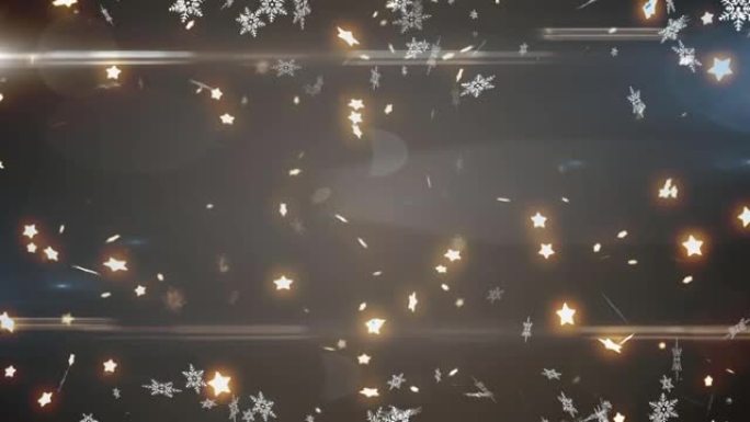 发光的星星和雪落在米色背景上的动画