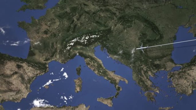 在地图上飞往意大利热那亚的飞机