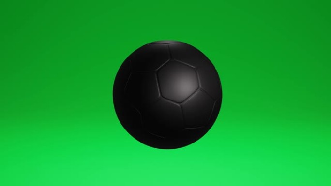 3D动画黑色足球在孤立的黑暗工作室背景上旋转，为您的广告或社交媒体帖子