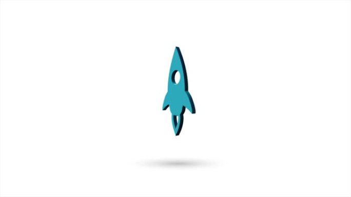 3d动画平面火箭飞船图标，阴影孤立在白色背景上。旋转火箭飞船图标。4k视频动态图形动画。