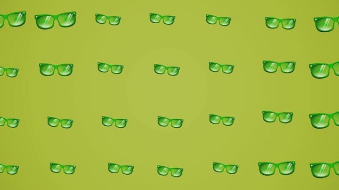 在绿色背景上移动眼镜的动画