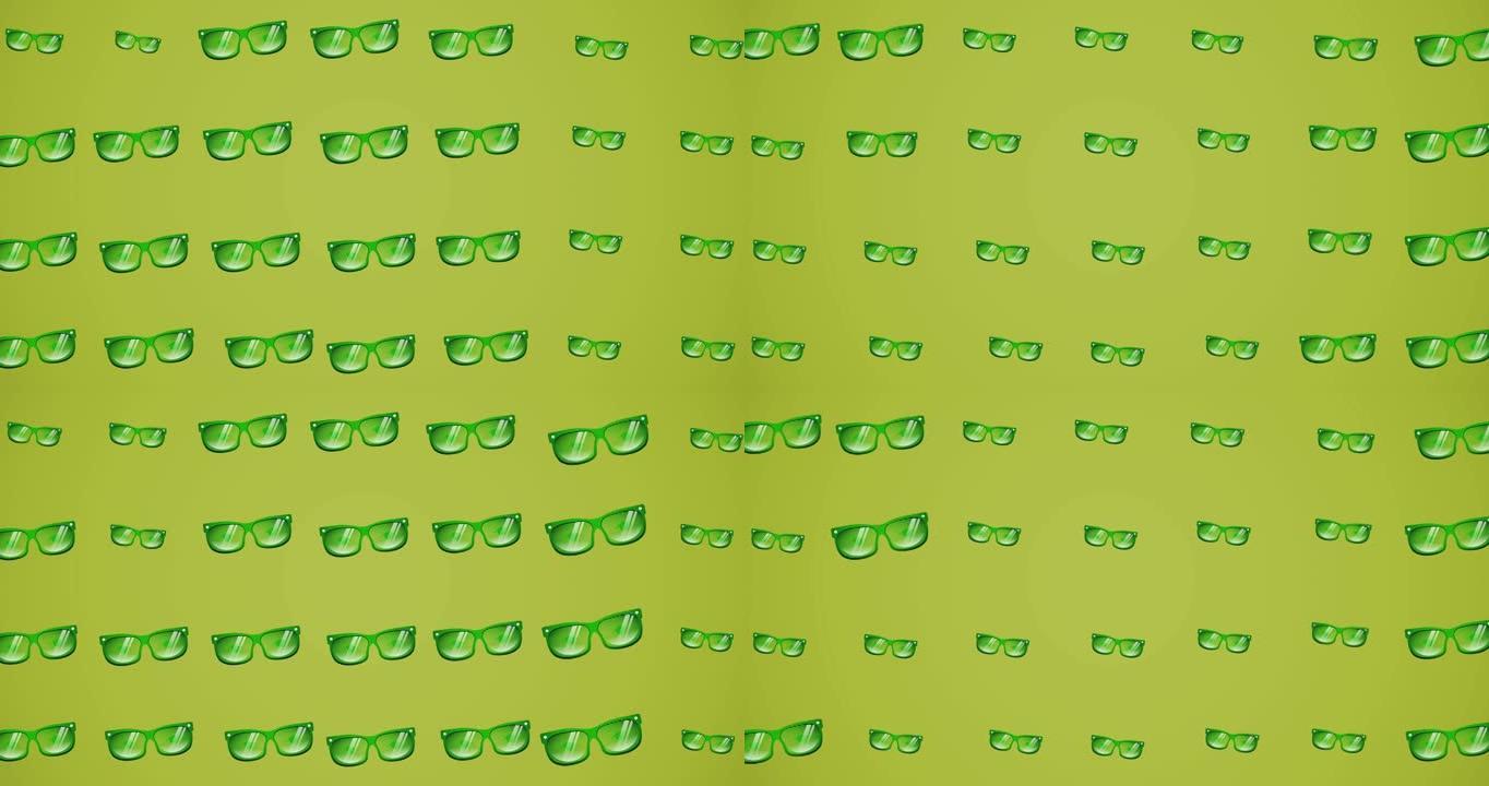 在绿色背景上移动眼镜的动画