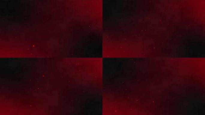 在黑色背景上移动的分散的红色数字粒子的动画