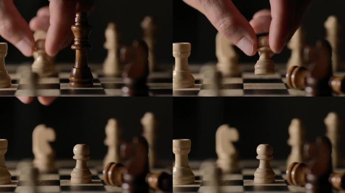 象棋游戏。收手自信的商人下棋游戏，以发展分析战略计划，领导者和团队合作理念为成功。业务解决方案，成功