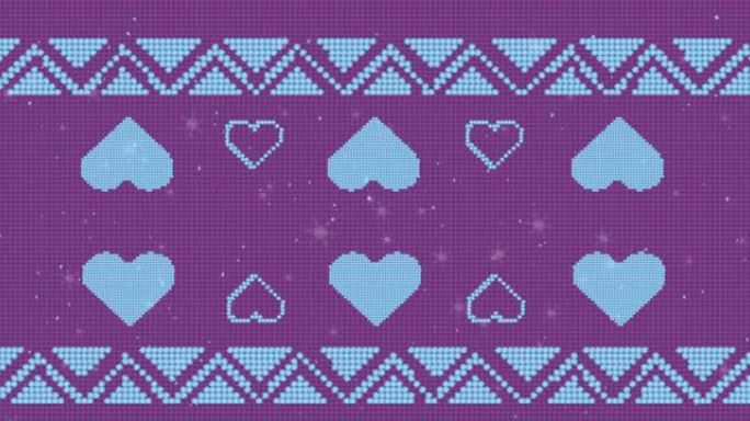 紫色背景下的圣诞蓝心图案动画