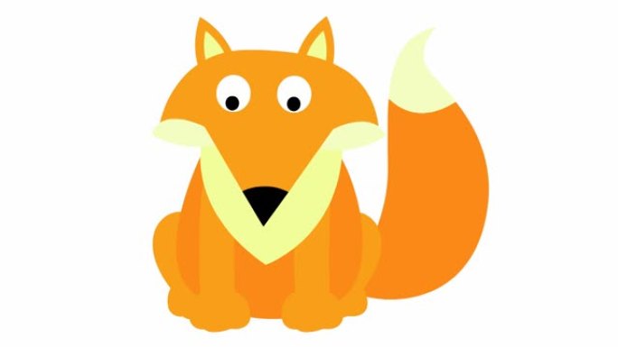 动画可爱的狐狸坐着。循环视频。孤立在白色背景上的矢量平面插图