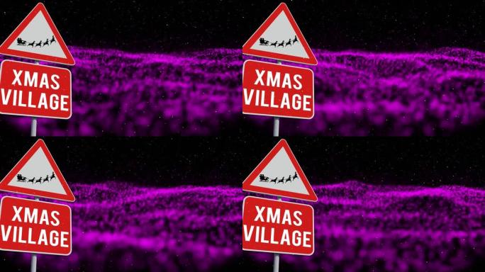 黑暗背景上的圣诞节路标上的积雪动画