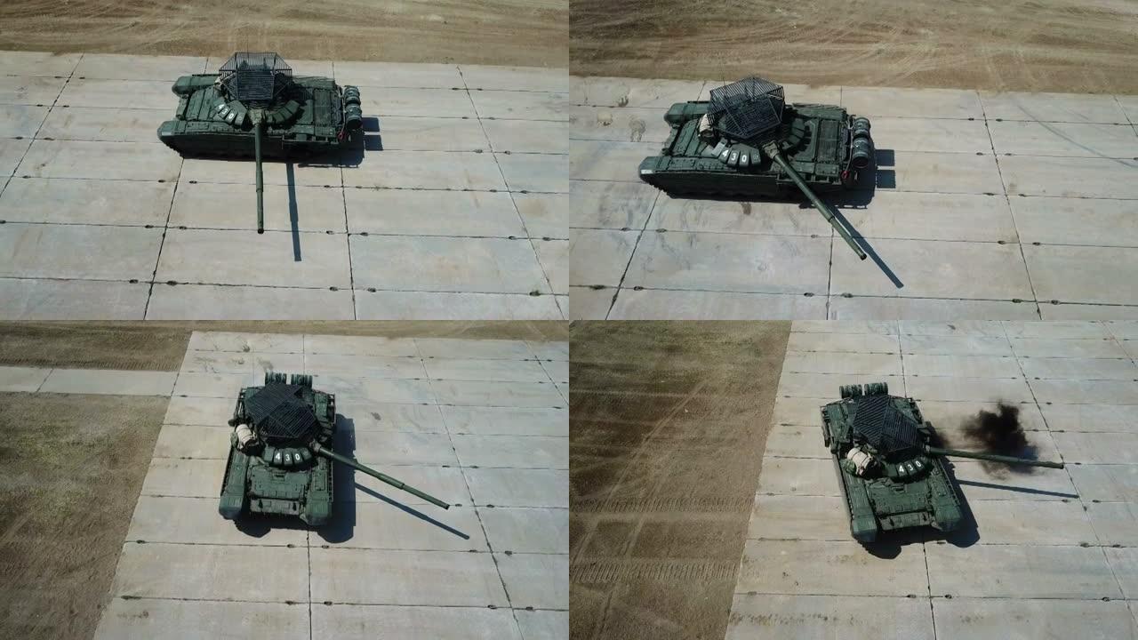 鸟瞰图-重型坦克移动并跟踪目标