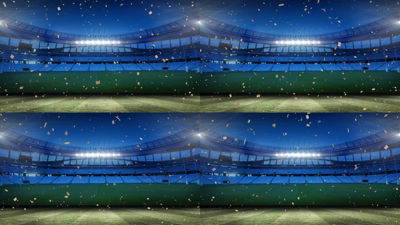 夜间在体育馆上空漂浮的五彩纸屑动画