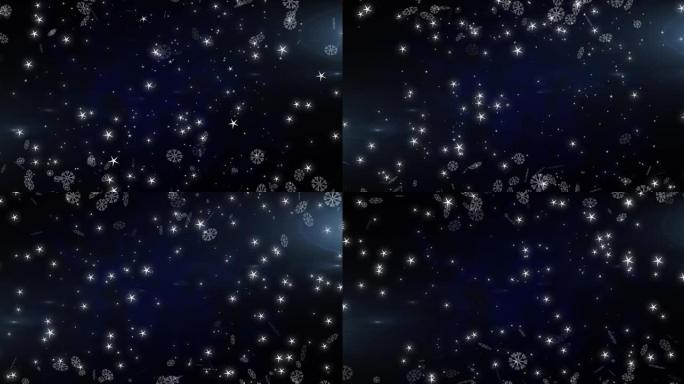 雪花和星星落在黑色背景上的动画