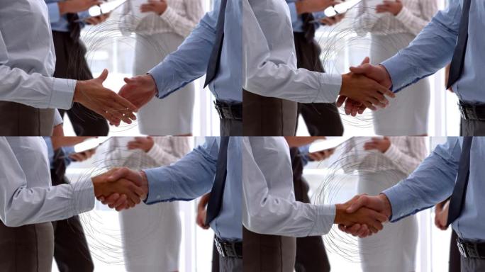 商人握手时旋转的联系动画