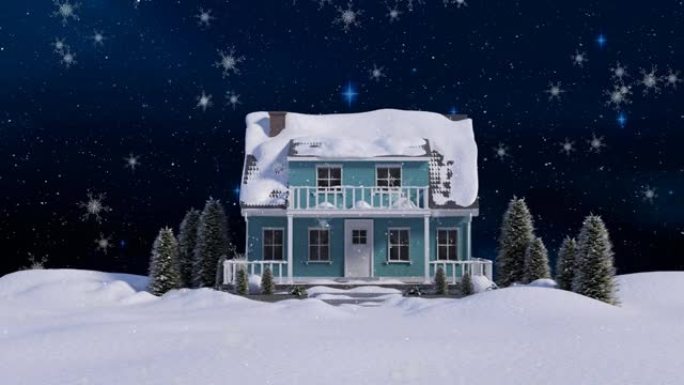 冬季风景下积雪覆盖房屋的动画