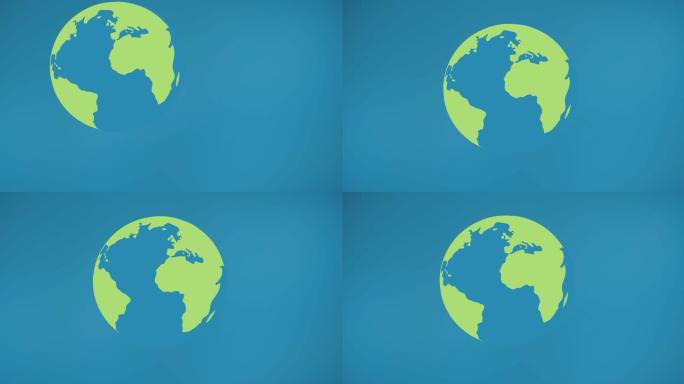 绿色地球仪漂浮在蓝色背景上的动画